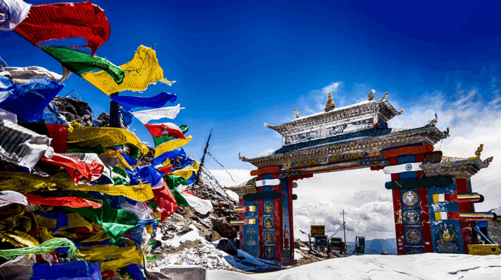 Tawang Monastery and mountain landscape in Arunachal Pradesh – spiritual travel destination with snowy scenery .a spiritual and peaceful place like Switzerland in India