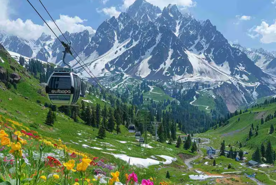 Snow-covered forests and ski resorts in Gulmarg Kashmir – winter adventure destination in India.one of the top winter places like Switzerland in India