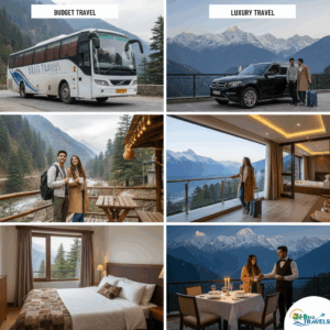 Manali tour package for couple from Delhi — budget vs luxury options with Volvo bus, private car, mountain-view stays, and candlelight dinner by Brio Travels