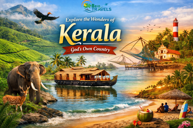 Kerala domestic tour packages featuring Munnar hills, Alleppey backwaters, Kochi heritage and Kerala beaches