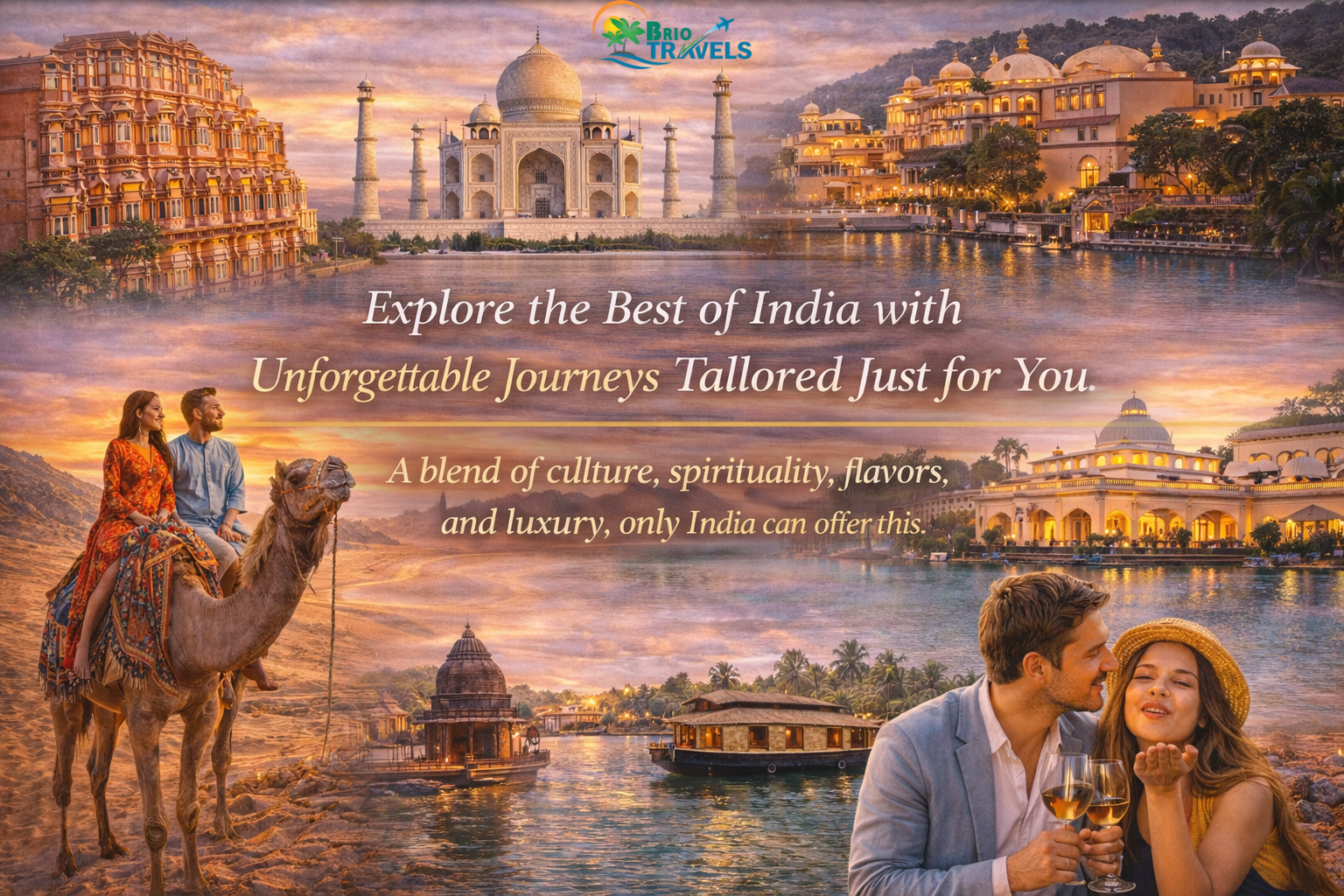 Explore the best of India with luxury palaces, camel safari, backwaters and customized tours by Brio Travels
