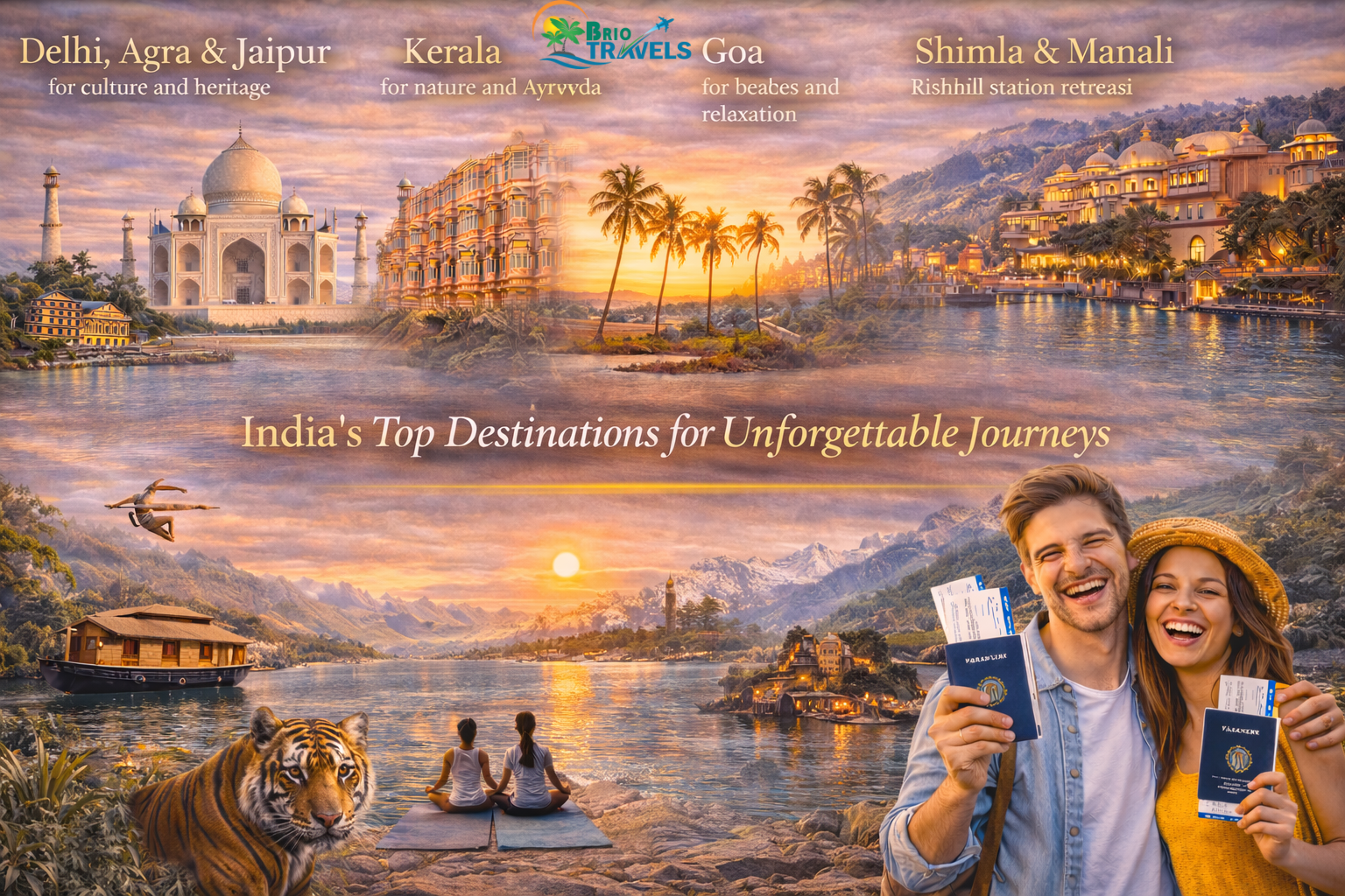 Top destinations included in travel to India from USA such as Delhi Agra Jaipur Kerala Goa and Shimla Manali