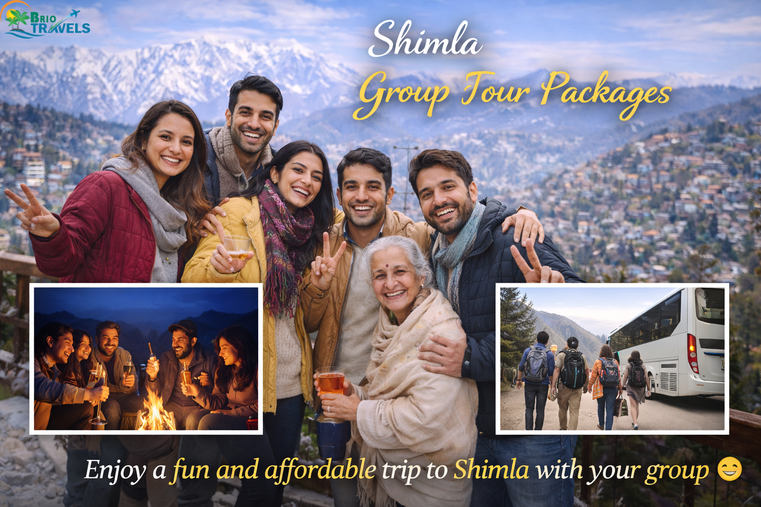 Shimla group tour packages with friends enjoying scenic mountain views and shared travel experiences
