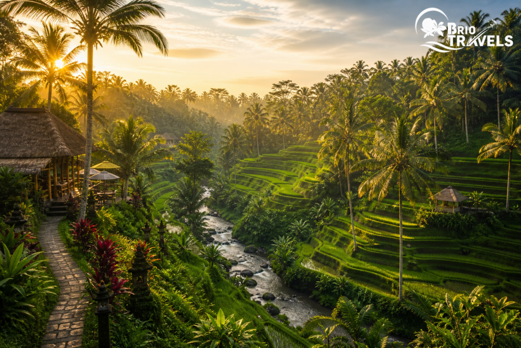 Top places to visit in Bali – Ubud rice terraces with lush greenery and river view