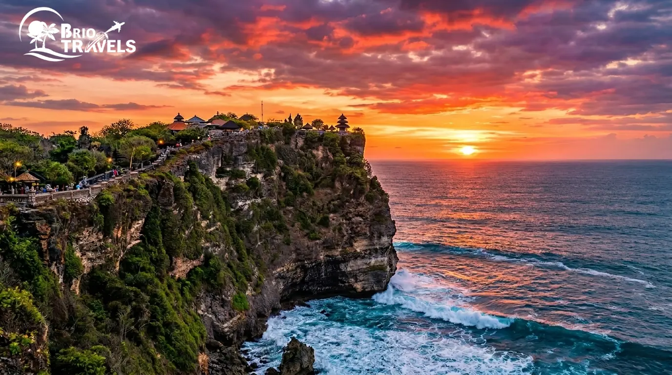 Uluwatu Temple at sunset Bali 2026 — cliffside sea temple overlooking the Indian Ocean