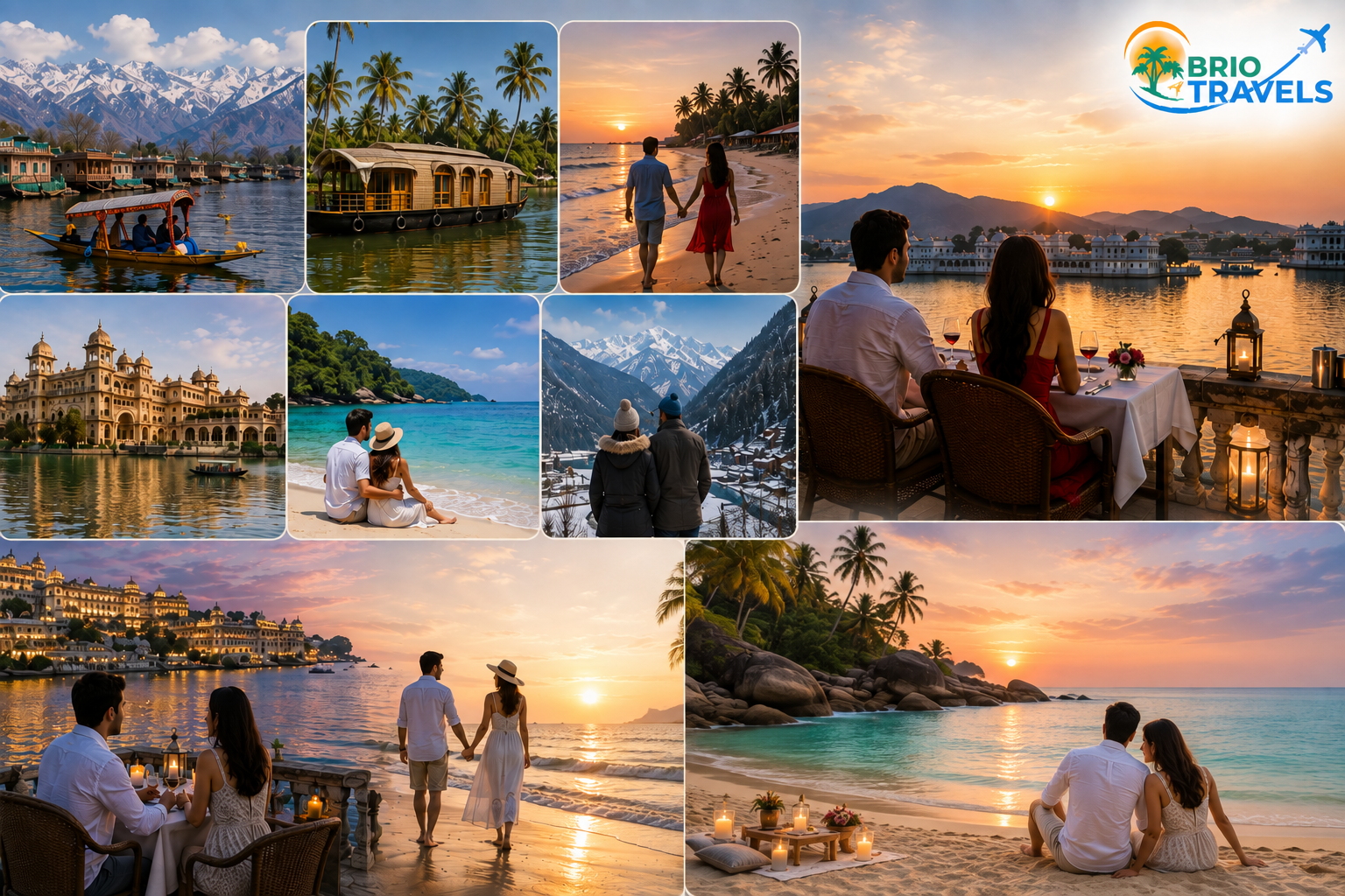 Couple enjoying romantic experiences across scenic Indian destinations.