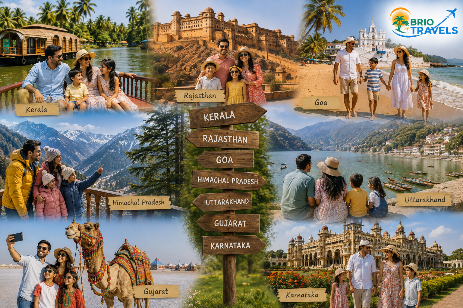 Family enjoying a holiday surrounded by scenic Indian destinations.