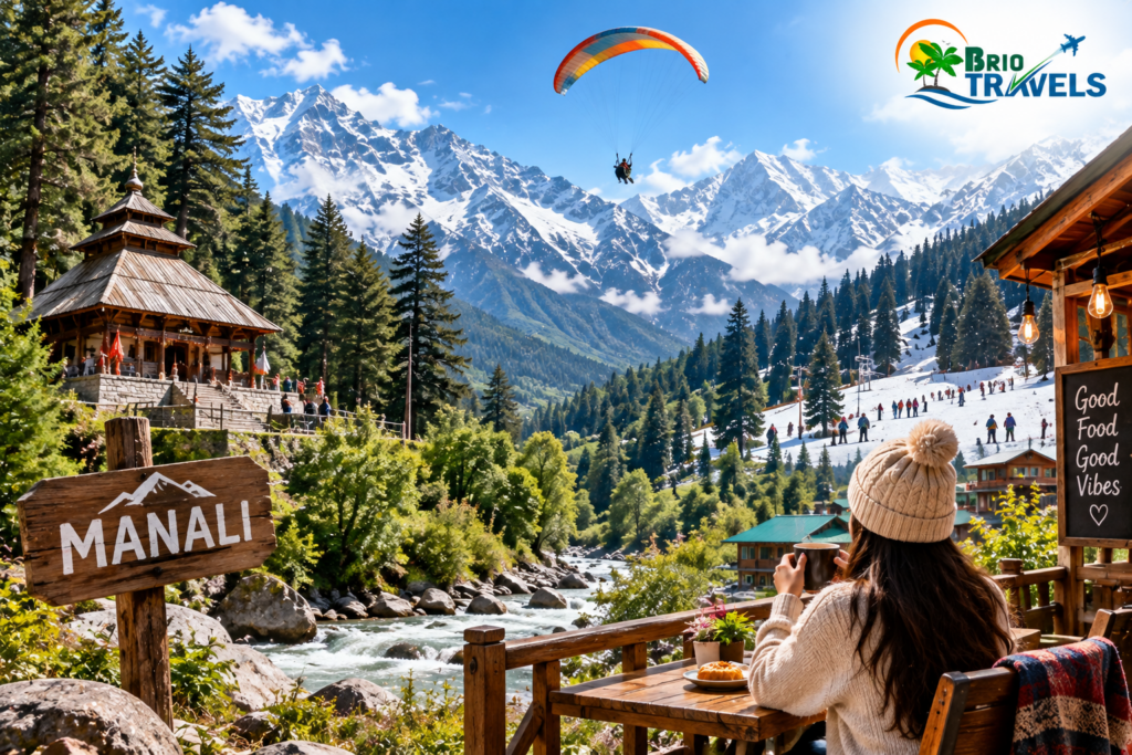 Manali snow-covered mountains, green valleys and pine forests
